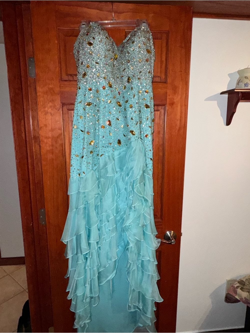 Aqua blue Prom dress with crystal gemstones